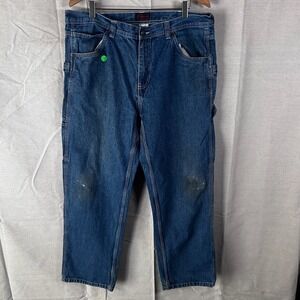 FiveBrother Mens Carpenter Jeans 38x30 Blue Denim Work Pants Utility 4145.45
